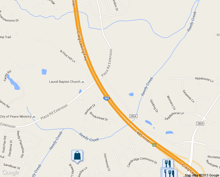 map of restaurants, bars, coffee shops, grocery stores, and more near 8833 Reedy Creek Road in Charlotte