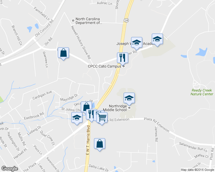 map of restaurants, bars, coffee shops, grocery stores, and more near 3829 Mosscroft Lane in Charlotte