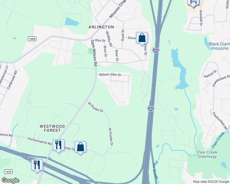 map of restaurants, bars, coffee shops, grocery stores, and more near 2204 Pleasant Dale Drive in Charlotte