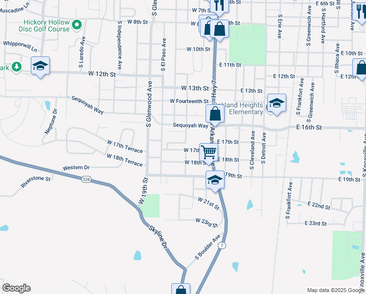 map of restaurants, bars, coffee shops, grocery stores, and more near 1701 South Commerce Avenue in Russellville