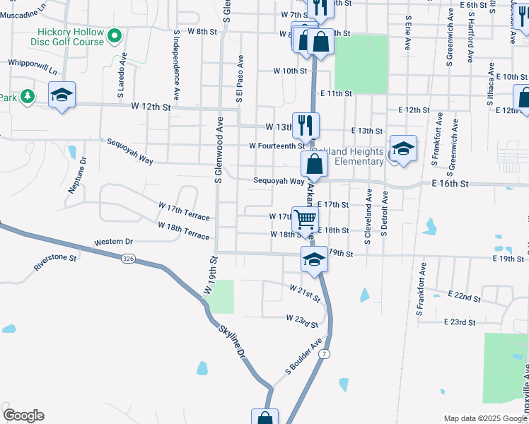 map of restaurants, bars, coffee shops, grocery stores, and more near 1701 South Commerce Avenue in Russellville