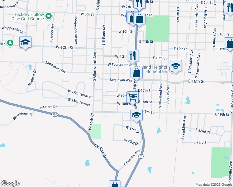 map of restaurants, bars, coffee shops, grocery stores, and more near 1701 South Commerce Avenue in Russellville