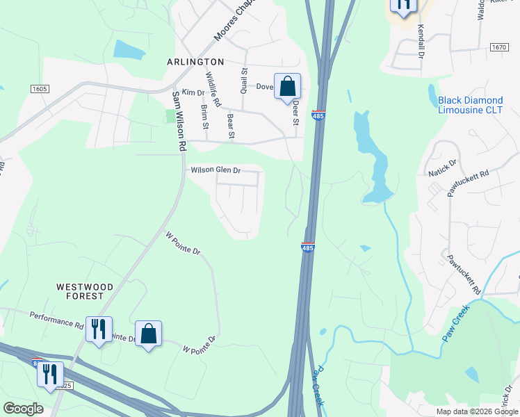 map of restaurants, bars, coffee shops, grocery stores, and more near 7843 Euler Way in Charlotte