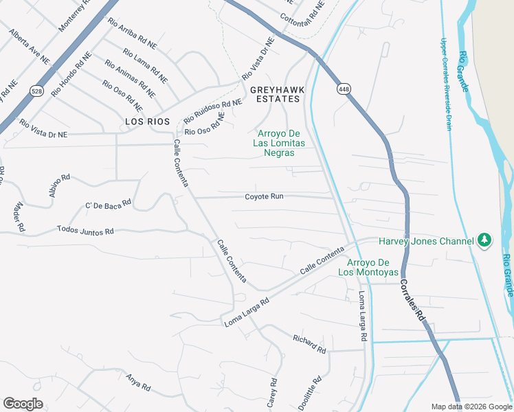 map of restaurants, bars, coffee shops, grocery stores, and more near 720 Sierra Vista Road in Corrales