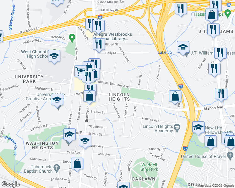 map of restaurants, bars, coffee shops, grocery stores, and more near 2004 Lasalle Street in Charlotte