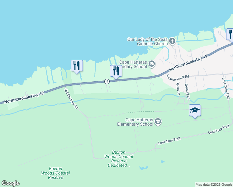 map of restaurants, bars, coffee shops, grocery stores, and more near 48227 Nace Jennette Way in Buxton