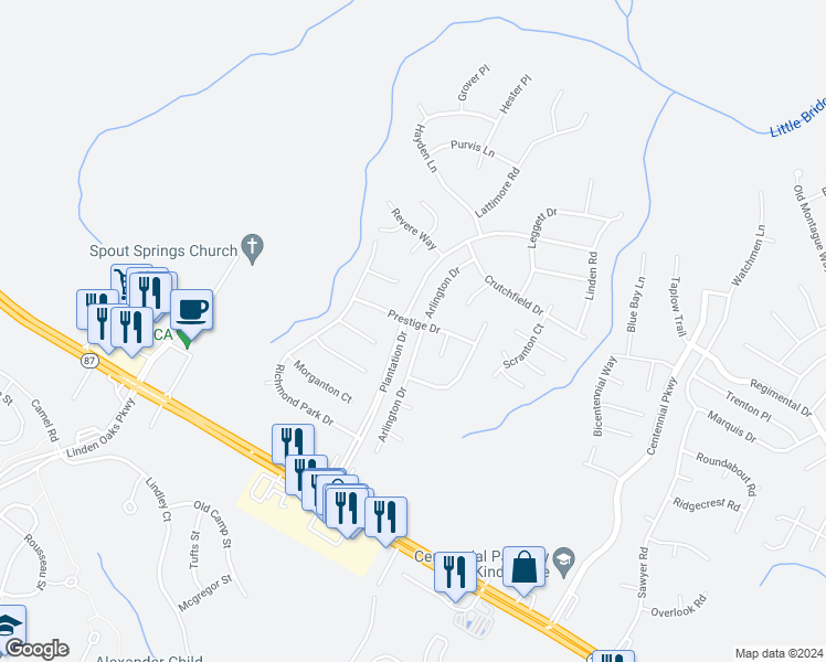 map of restaurants, bars, coffee shops, grocery stores, and more near 297 Arlington Drive in Cameron