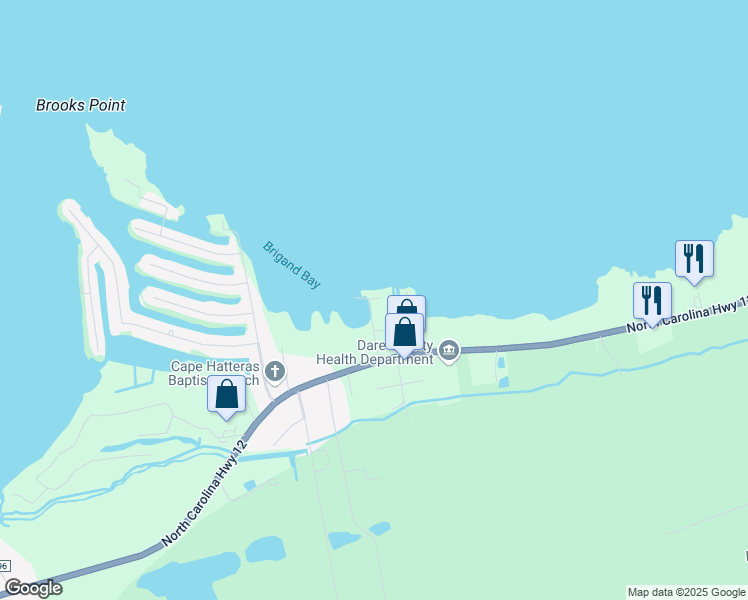 map of restaurants, bars, coffee shops, grocery stores, and more near 50181 Paradise Drive in Buxton