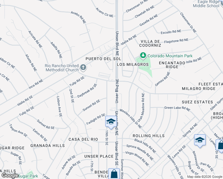map of restaurants, bars, coffee shops, grocery stores, and more near 103 19th Street Southeast in Rio Rancho