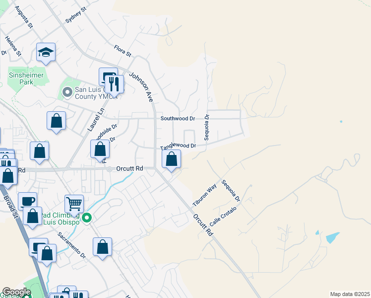 map of restaurants, bars, coffee shops, grocery stores, and more near 1638 Crestview Circle in San Luis Obispo