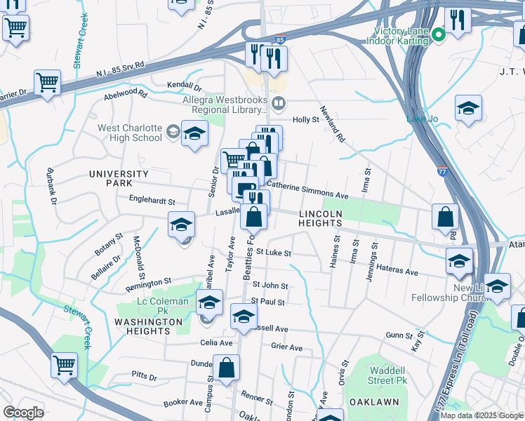 map of restaurants, bars, coffee shops, grocery stores, and more near in Mecklenburg County