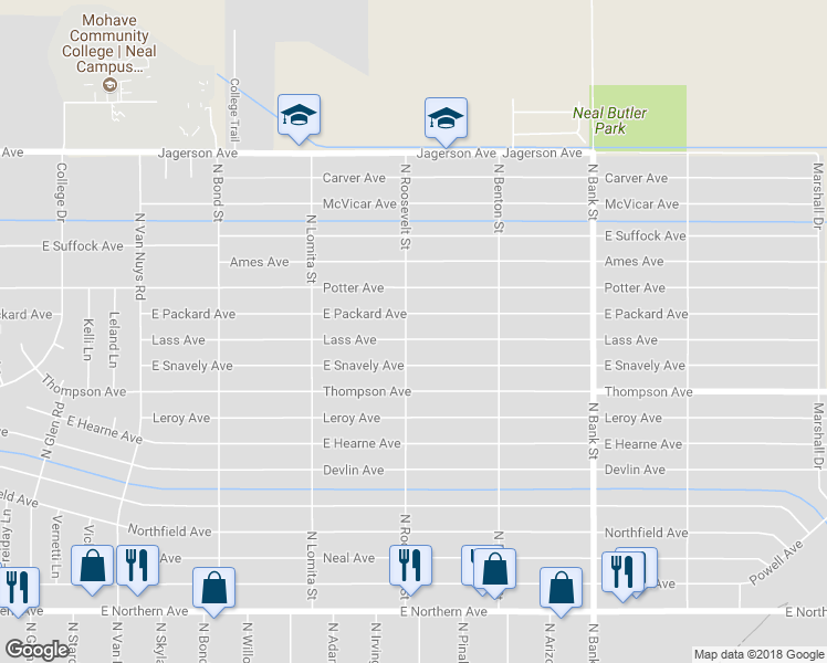 map of restaurants, bars, coffee shops, grocery stores, and more near 2605 Lass Avenue in Kingman