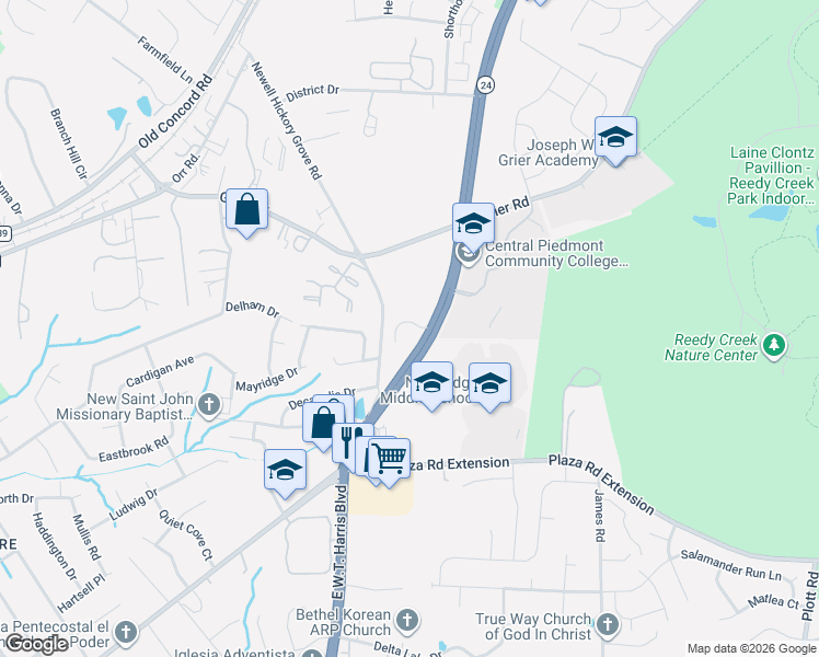 map of restaurants, bars, coffee shops, grocery stores, and more near in Charlotte