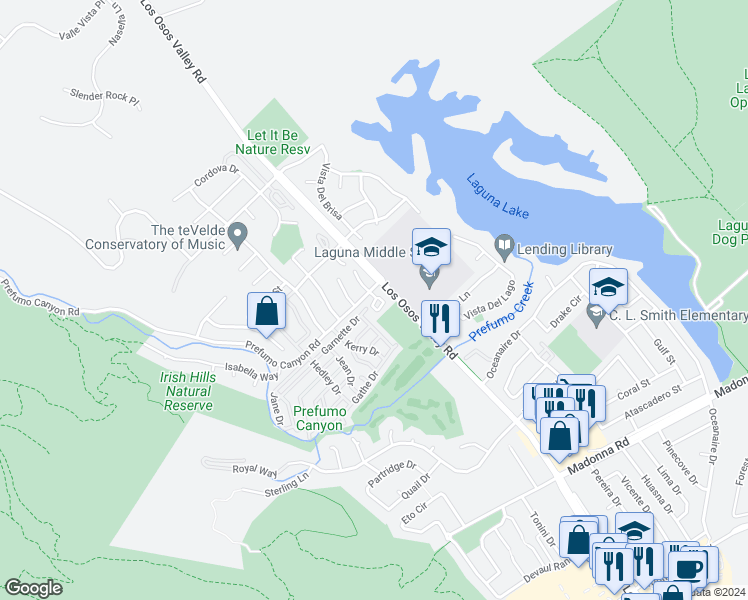 map of restaurants, bars, coffee shops, grocery stores, and more near 1445 Prefumo Canyon Road in San Luis Obispo