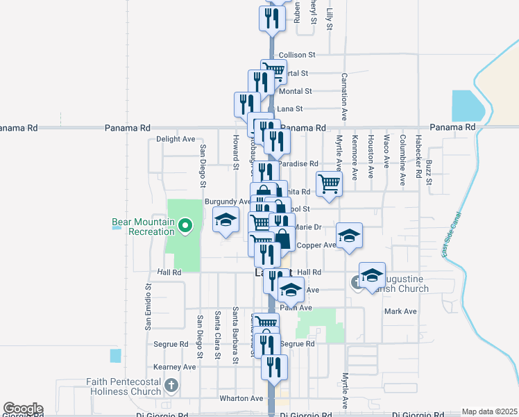 map of restaurants, bars, coffee shops, grocery stores, and more near 10105 Stobaugh Street in Lamont