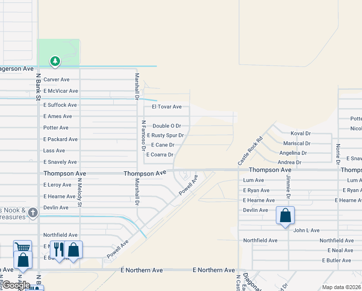 map of restaurants, bars, coffee shops, grocery stores, and more near Thompson Way in Kingman