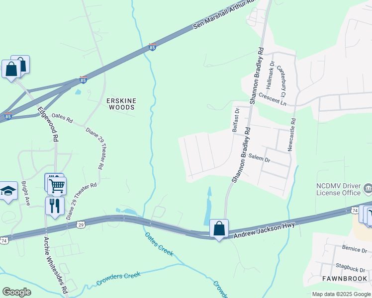 map of restaurants, bars, coffee shops, grocery stores, and more near 648 Kilborne Drive in Gastonia