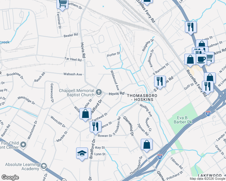 map of restaurants, bars, coffee shops, grocery stores, and more near in Charlotte