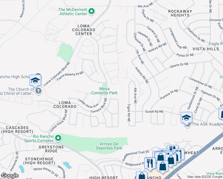 map of restaurants, bars, coffee shops, grocery stores, and more near 337 Loma Linda Loop Northeast in Rio Rancho