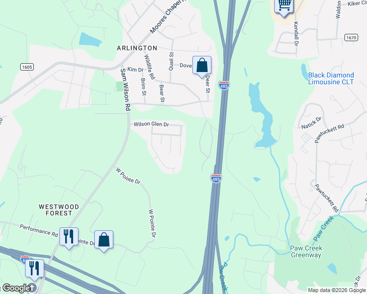 map of restaurants, bars, coffee shops, grocery stores, and more near 7819 Euler Way in Charlotte