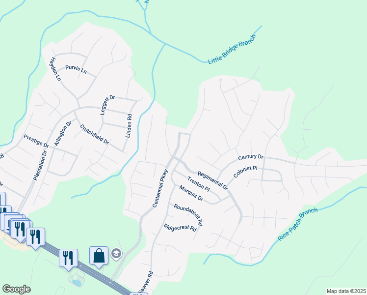 map of restaurants, bars, coffee shops, grocery stores, and more near 65 Watchmen Lane in Cameron