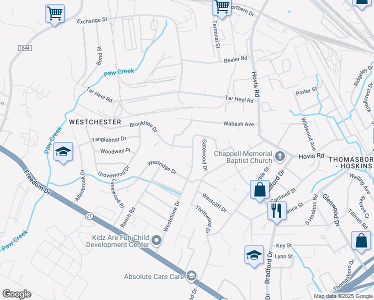 map of restaurants, bars, coffee shops, grocery stores, and more near 1329 Weststone Drive in Charlotte