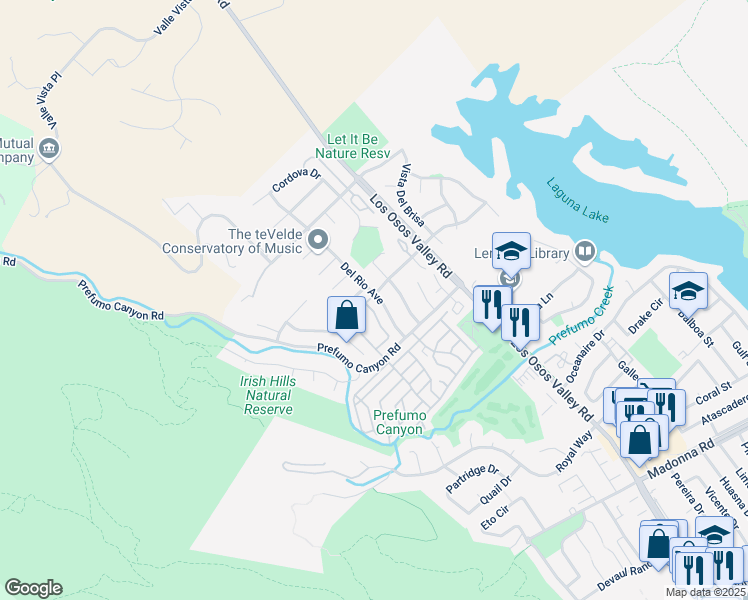 map of restaurants, bars, coffee shops, grocery stores, and more near 1650 Descanso Street in San Luis Obispo