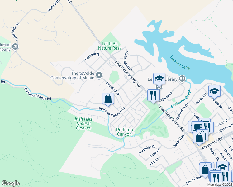 map of restaurants, bars, coffee shops, grocery stores, and more near 1650 Descanso Street in San Luis Obispo