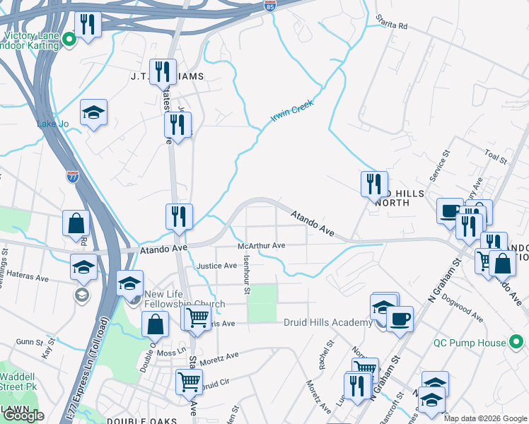 map of restaurants, bars, coffee shops, grocery stores, and more near 938 Patch Avenue in Charlotte