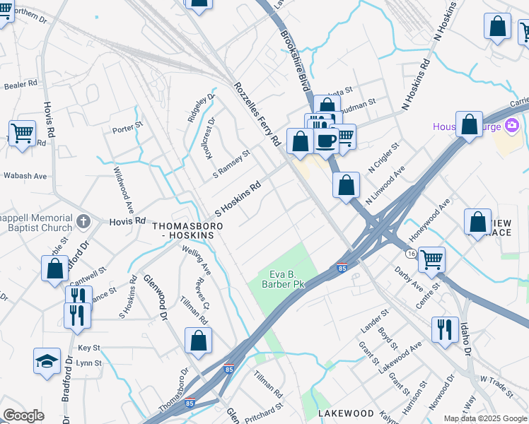 map of restaurants, bars, coffee shops, grocery stores, and more near in Charlotte