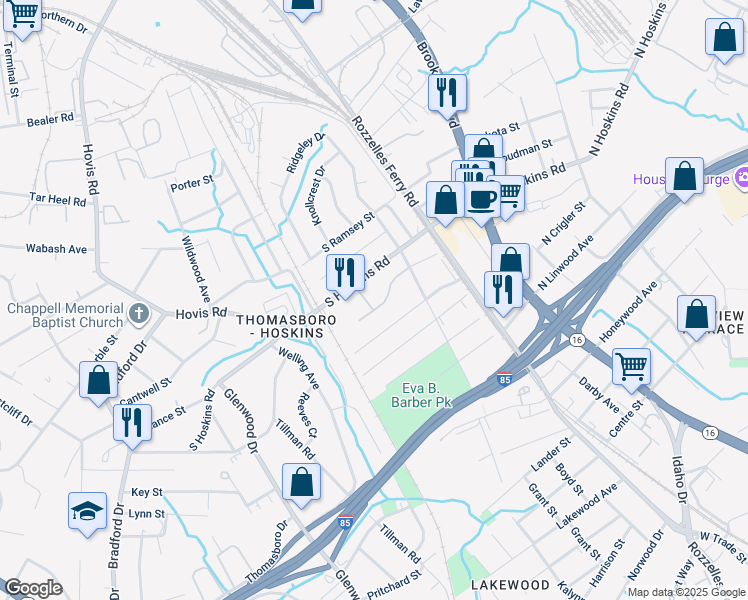 map of restaurants, bars, coffee shops, grocery stores, and more near 200 Hoskins Mill Lane in Charlotte