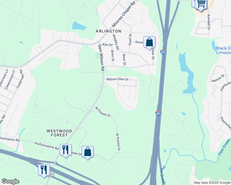 map of restaurants, bars, coffee shops, grocery stores, and more near 2104 Pleasant Dale Drive in Charlotte