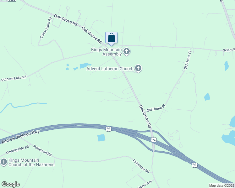 map of restaurants, bars, coffee shops, grocery stores, and more near 118 Ole Farm Place in Kings Mountain