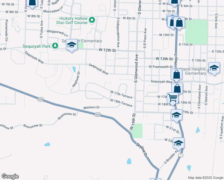 map of restaurants, bars, coffee shops, grocery stores, and more near 902 West 17th Terrace in Russellville