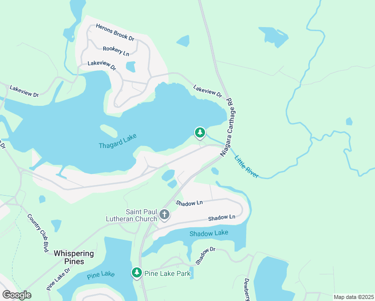 map of restaurants, bars, coffee shops, grocery stores, and more near 18 South Lakeshore Drive in Whispering Pines