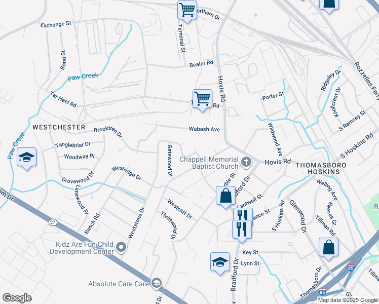 map of restaurants, bars, coffee shops, grocery stores, and more near 4415 Butler Road in Charlotte