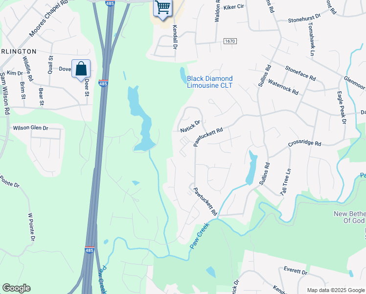map of restaurants, bars, coffee shops, grocery stores, and more near 9101 Spyglass Place in Charlotte