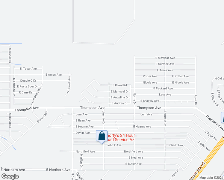 map of restaurants, bars, coffee shops, grocery stores, and more near 3653 East Mariscal Drive in Kingman