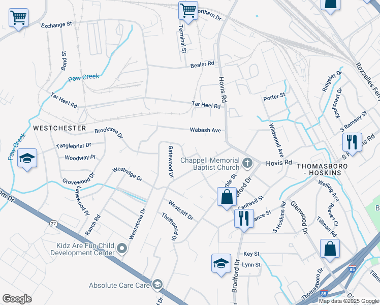map of restaurants, bars, coffee shops, grocery stores, and more near 4415 Butler Road in Charlotte