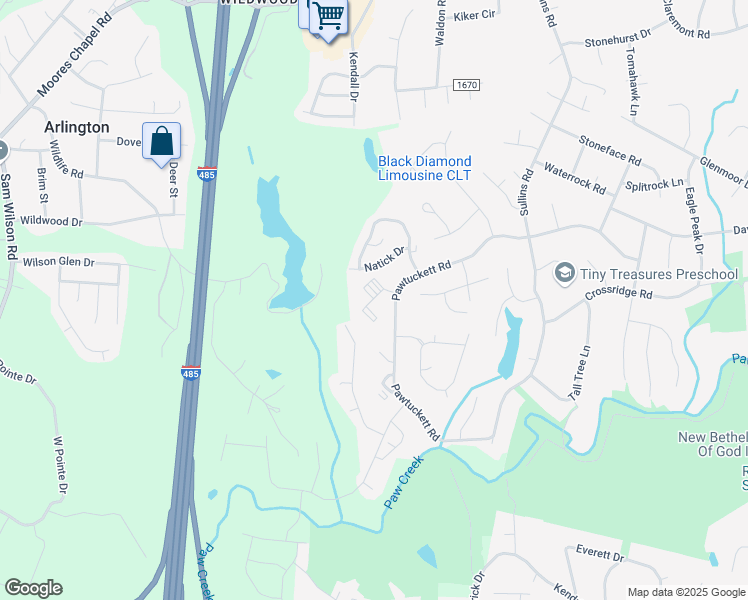 map of restaurants, bars, coffee shops, grocery stores, and more near 9101 Spyglass Place in Charlotte