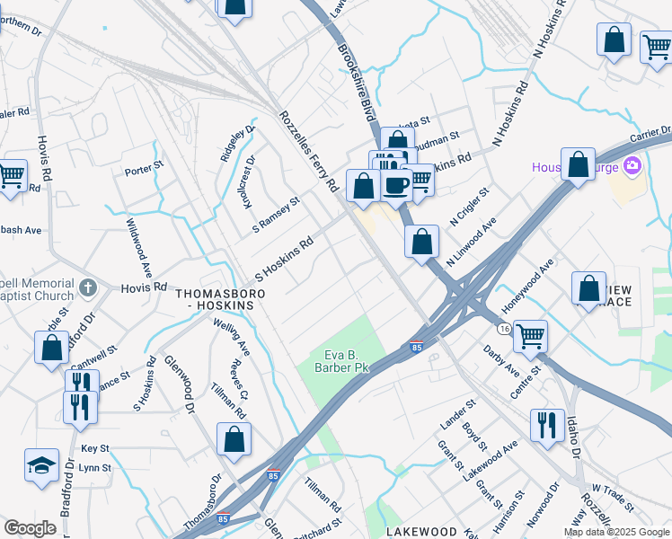 map of restaurants, bars, coffee shops, grocery stores, and more near 4117 Gossett Avenue in Charlotte