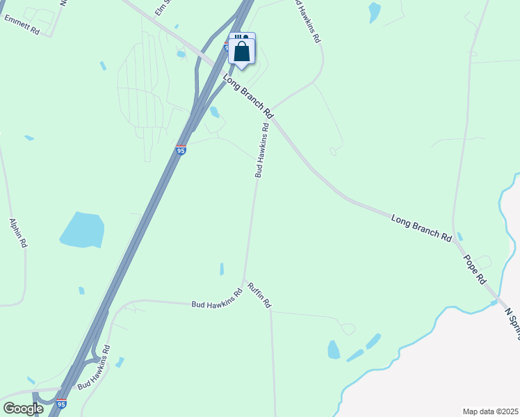 map of restaurants, bars, coffee shops, grocery stores, and more near 2125 Bud Hawkins Road in Dunn