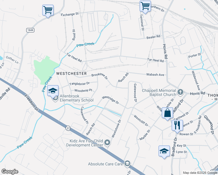 map of restaurants, bars, coffee shops, grocery stores, and more near 1009 Bramble Place in Charlotte