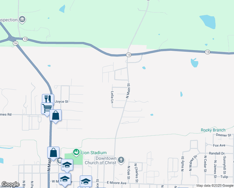 map of restaurants, bars, coffee shops, grocery stores, and more near Dean Street in Searcy