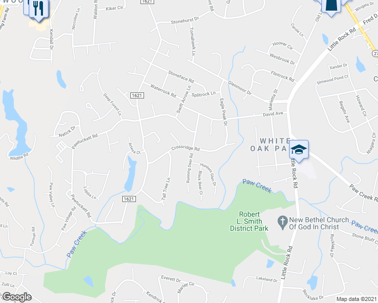 map of restaurants, bars, coffee shops, grocery stores, and more near 7101 Crossridge Road in Charlotte