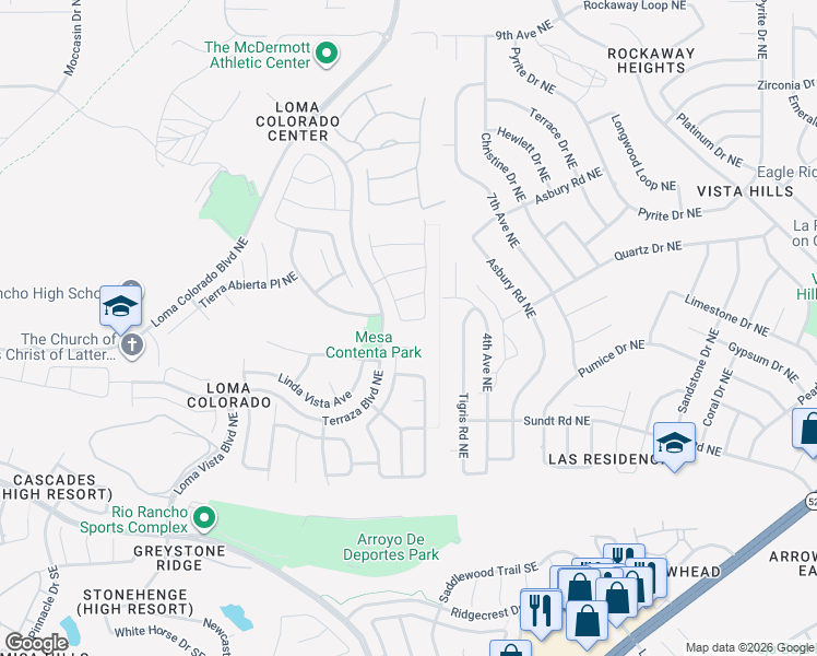 map of restaurants, bars, coffee shops, grocery stores, and more near 425 Loma Linda Loop Northeast in Rio Rancho