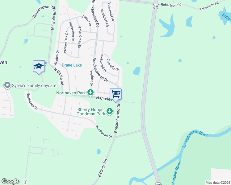 map of restaurants, bars, coffee shops, grocery stores, and more near 5043 Breckenwood Drive in Memphis