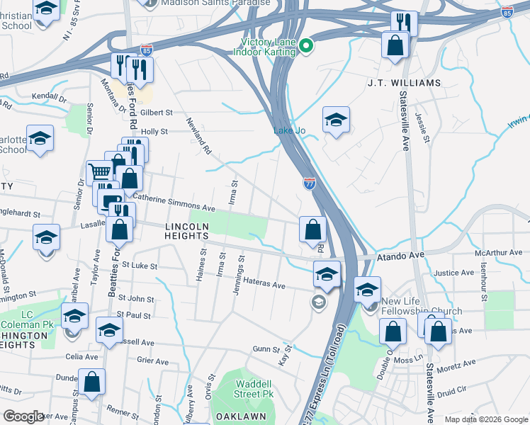 map of restaurants, bars, coffee shops, grocery stores, and more near 2120 Kennesaw Drive in Charlotte