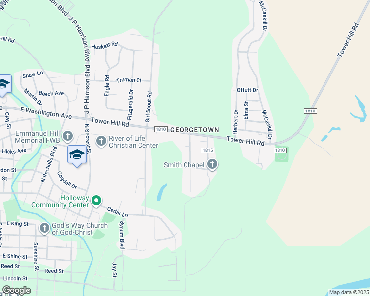 map of restaurants, bars, coffee shops, grocery stores, and more near 518E Georgetown Road in Kinston