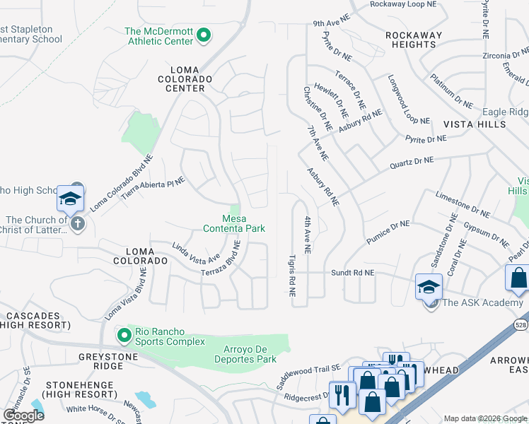 map of restaurants, bars, coffee shops, grocery stores, and more near 425 Loma Linda Loop Northeast in Rio Rancho